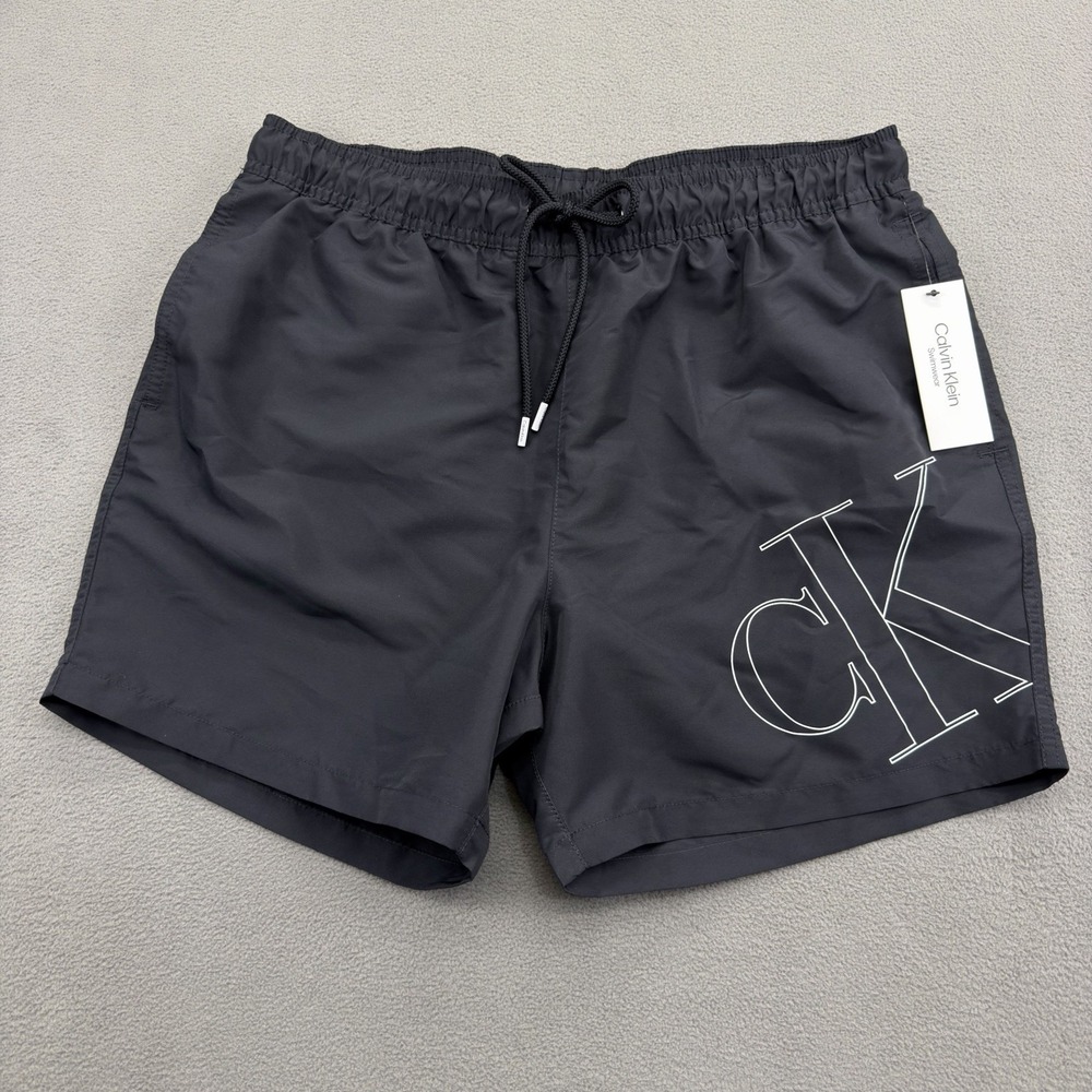 Calvin Klein 5" Volley Swim Trunks Men's Large Logo Elastic Waist Modern Euro